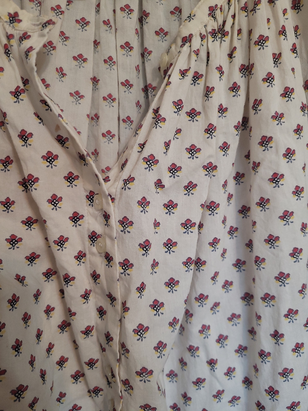 White Floral Peasant Blouse - Soft Puff Sleeve Top - Picture 3 of 3